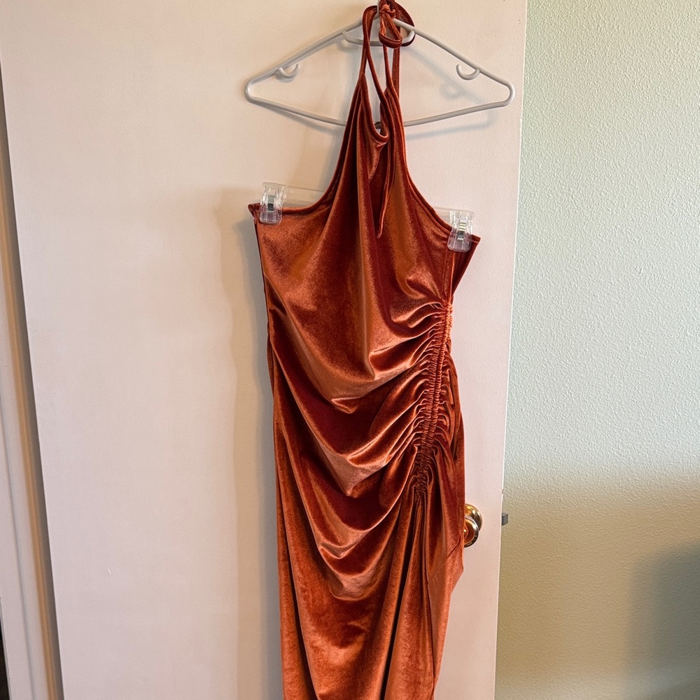 Elegant Rust Halter Dress